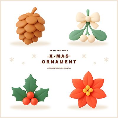 식물 디자인 기념일 꽃 감정 3D 파일형식 크리스마스 장식 솔방울 겨우살이 생화 그래픽 인테리어 행복 축제 편집3D PSD 편집이미지