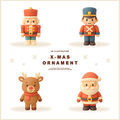 계절 기념일 감정 인형 컨셉 크리스마스 사슴 3D 파일형식 장식 산타클로스 루돌프 나무인형 병정 귀여움 풍경 축제 분위기 기쁨 겨울 캐릭터 전통 편집3D PSD 편집이미지