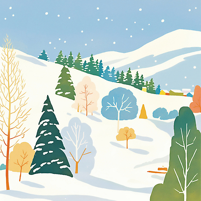 JPG 나무 컬러 겨울 일러스트 자연 하늘 날씨 산 풍경 평화 고요 낭만 숲 조화 뷰티풀 색감 소복 국내일러스트 AI일러스트 AI콘텐츠 식물 계절 컨셉 생태계 파일형식