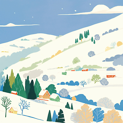 JPG 나무 건축 예술 컬러 겨울 일러스트 자연 하늘 산 주택 따뜻함 풍경 평화 맑음 고요 흰색 숲 편안함 언덕 국내일러스트 식물 계절 컨셉 날씨 건물 감각 생태계 파일형식