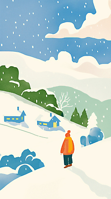 JPG 나무 크리스마스 겨울 일러스트 자연 하늘 휴식 산 주택 사람 풍경 파란색 평화 고요 산책 언덕 눈보라 풍경화 국내일러스트 AI일러스트 AI콘텐츠 식물 계절 기념일 컬러 컨셉 눈_날씨 건물 그림 생태계 파일형식