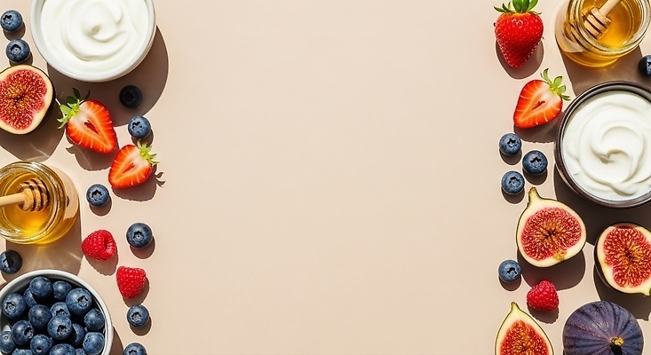 JPG 편집이미지 음식 과일 탁자 딸기 디저트 건강 아침식사 블루베리 꿀 요거트 무화과 식사준비 편집실사 가구 유제품 식사 CG 준비 파일형식