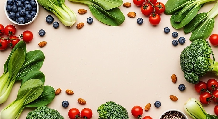 JPG 편집이미지 다이어트 채소 과일 방울토마토 자연 식탁 건강 요리 식사 신선 브로콜리 유기농 블루베리 아몬드 색감 편집실사 웰빙 토마토 탁자 견과류 CG 생태계 파일형식