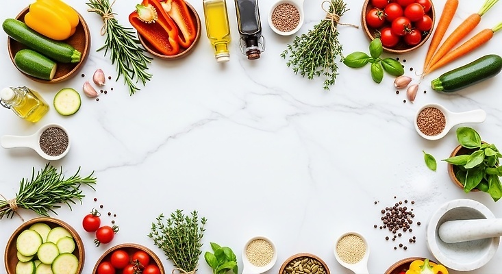 JPG 편집이미지 토마토 채소 재료 오이 파프리카 마늘 요리 주방 당근 올리브오일 허브 후추 바질 로즈메리 백리향 편집실사 식물 뿌리채소 기름_음식 향신료 CG 파일형식