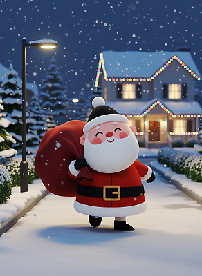 JPG 나무 편집이미지 행복 길 어린이 크리스마스 겨울 동화 조명 주택 3D캐릭터 선물 장식 산타클로스 저녁 자루 편집3D AI컴퓨터그래픽 AI콘텐츠 식물 캐릭터 계절 기념일 감정 사람 건물 3D 야간 파일형식