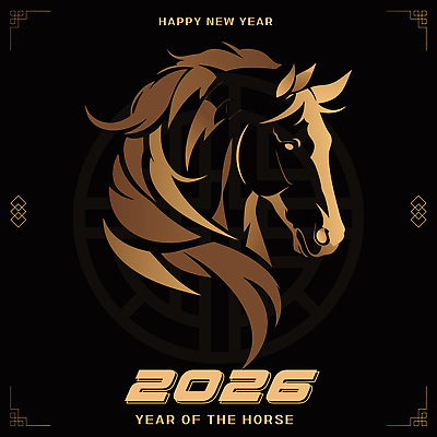 동물 전통 디자인 행복 문화 예술 상징 일러스트 새해 기념 한국 선물 검은색 희망 기쁨 금색 축하 스타일 2026년 국내일러스트 병오년 AI파일 감정 아시아 컬러 컨셉 연도 파일형식 벡터