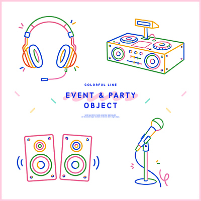 디자인 음악 컬러 일러스트 이벤트 그래픽 파티 헤드폰 스피커 소리 장비 도구 분위기 믹서 마이크 오브젝트 기획사 국내일러스트 AI파일 음향기기 컨셉 회사 문화예술 파일형식 벡터