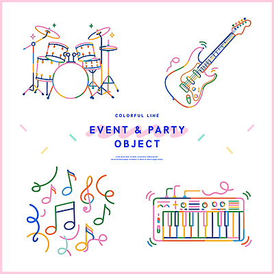 디자인 감정 예술 악기 음악 컬러 음표 일러스트 이벤트 장식 파티 축제 분위기 일렉기타 라인아트 드럼 신디사이저 창의성 국내일러스트 AI파일 기호 선 컨셉 문화예술 타악기 기타 건반악기 파일형식 벡터