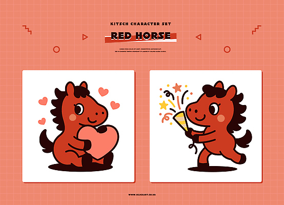 동물 캐릭터 디자인 포스터 일러스트 폭죽 사랑 그래픽 귀여움 축제 기쁨 하트 축하 즐거움 개성 일러캐릭터 병오년 붉은말 붉은말캐릭터 AI파일 모양 감정 컨셉 말_동물 말캐릭터 파일형식 벡터 2026년