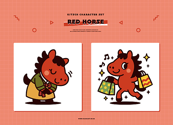 동물 캐릭터 디자인 컬러 포즈 가방 일러스트 모션 쇼핑 세트 귀여움 상점 즐거움 그림 창의성 스타일 키치 일러캐릭터 병오년 붉은말 붉은말캐릭터 AI파일 잡화 감정 컨셉 말_동물 말캐릭터 파일형식 벡터 2026년