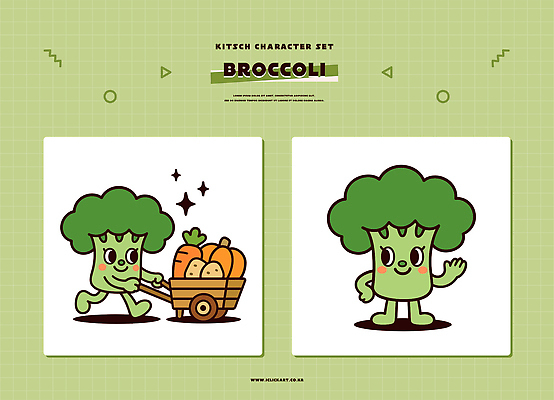 캐릭터 디자인 어린이 채소 일러스트 모션 건강 웃음 그래픽 장식 초록색 농장 귀여움 카트 당근 브로콜리 즐거움 장면 키치 일러캐릭터 AI파일 감정 컬러 컨셉 농업 뿌리채소 표정 사람 파일형식 벡터