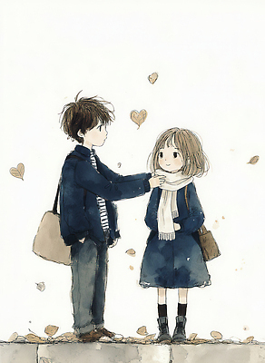 JPG 나무 커플 공원 행복 감정 단풍 일러스트 자연 따뜻함 표정 대화 사랑 소녀 소년 친구 스카프 하트 마음 소중 순간 국내일러스트 AI일러스트 AI콘텐츠 모양 식물 공공시설 여자 남자 어린이 컨셉 잎 관계 말하기 목도리 생태계 파일형식