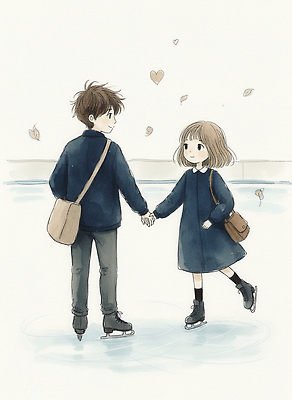 JPG 행복 낙엽 겨울 일러스트 모션 자연 놀이 사랑 야외 장식 친구 운동 손잡기 얼음 외투 스케이트 하트 동심 국내일러스트 AI일러스트 AI콘텐츠 자연요소 모양 계절 감정 스포츠용품 상의 잎 관계 건강 생태계 파일형식