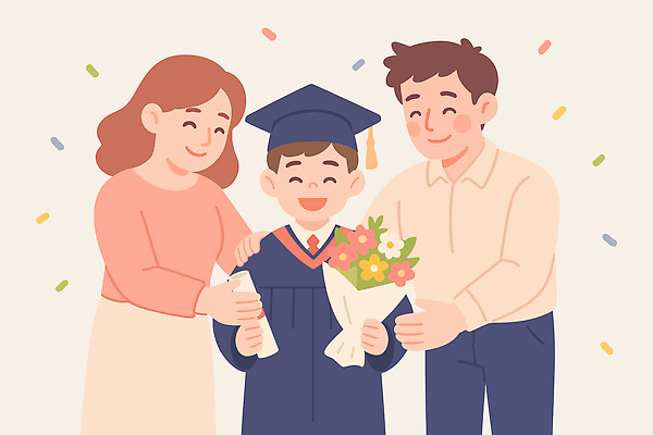 교육 꽃 감정 컨셉 가족 관계 사람 오브젝트 파일형식 벡터 졸업 축하 행복 어린이 부모 꽃다발 기념품 기쁨 순간 축제 성공 학교 학위 사랑 기념 성인 AI파일 국내일러스트 일러스트