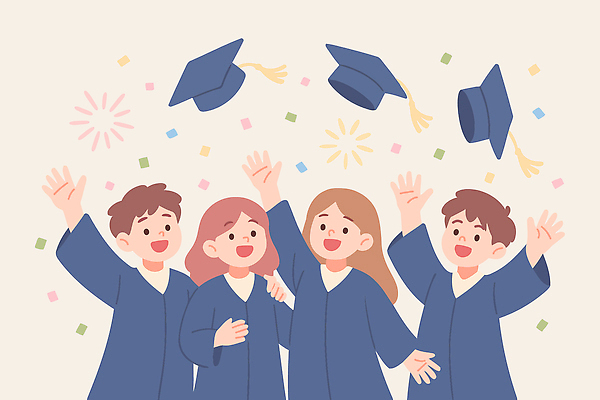 학생 기념일 일러스트 하늘 성공 날리기 졸업식 기념 웃음 친구 파티 축제 기쁨 축하 가운 즐거움 사교 순간 국내일러스트 AI파일 옷 감정 컨셉 졸업 관계 모션 표정 이벤트 파일형식 벡터