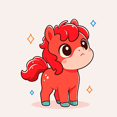 동물 캐릭터 행복 어린이 포즈 일러스트 털 장식 빨간색 빛 귀여움 아기 그림 단순화된 상상력 일러캐릭터 붉은말 붉은말캐릭터 AI파일 감정 컬러 컨셉 사람 말_동물 말캐릭터 파일형식 벡터