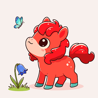 동물 캐릭터 꽃 행복 어린이 나비 일러스트 모션 상상 자연 생명 빨간색 평화 귀여움 관찰 작음 즐거움 그림 일러캐릭터 붉은말 붉은말캐릭터 AI파일 식물 감정 컬러 곤충 컨셉 사람 말_동물 크기 생태계 말캐릭터 파일형식 벡터