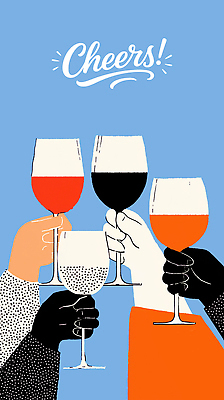 PSD 손 음료 컬러 일러스트 휴식 잔 함께함 대화 사람 파란색 친구 와인 축제 기쁨 모임 축하 분위기 즐거움 건배 소통 국내일러스트 식기 감정 컨셉 관계 주류 말하기 신체부위 파일형식