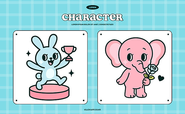 식물 캐릭터 꽃 감정 컬러 컨셉 포유류 반려동물 상_우승 파일형식 벡터 토끼 코끼리 트로피 장미 귀여움 디자인 백그라운드 파란색 표정 장식 동물 다정 행복 세련 AI파일 일러스트 일러캐릭터