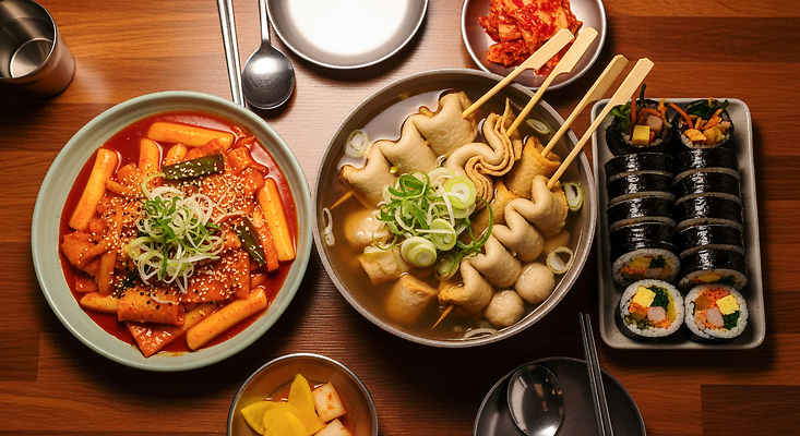 JPG 편집이미지 한식 채소 탁자 반찬 요리 식사 저녁식사 전통음식 맛 떡볶이 김밥 나눔 먹거리 어묵탕 편집실사 전통 음식 가구 컨셉 분식 CG 탕 파일형식