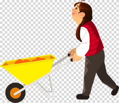 여자 감정 어린이 컬러 농업 과일 사람 카트 외투 파일형식 소녀 수레 사과 운반 노란색 조끼 즐거움 모션 농장 식물 캐릭터 그림 작업 편집이미지 PNG