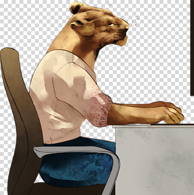 컨셉 비즈니스 포유류 모션 작업 파일형식 사자 사람 사무실 캐릭터 업무 앉기 집중 상상력 예술 동물 의인화 의식 편집이미지 PNG