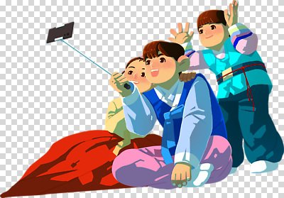 편집이미지 전통 문화 어린이 모션 놀이 한국 함께함 웃음 세명 소풍 축제 전통의상 셀프카메라 즐거움 PNG 기념사진 감정 아시아 컨셉 표정 사람 야외활동 사진촬영 파일형식