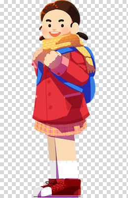 편집이미지 패션 행복 길 어린이 가방 학교 날씨 미소 소녀 캐주얼 빨간색 스카프 외투 등교 PNG 스타일 잡화 옷 여자 교육 감정 컬러 상의 표정 사람 목도리 등하교 파일형식