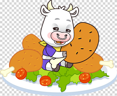 감정 포유류 관계 닭고기요리 파일형식 소 캐릭터 치킨 식사 음식 채소 행복 즐거움 요리 동물 가족 친구 편집이미지 PNG