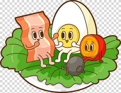 동물 편집이미지 캐릭터 음식 토마토 귀여움 계란 식사 표현 상추 즐거움 오브젝트 장면 베이컨 PNG 감정 컨셉 채소 돼지고기 알 파일형식