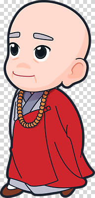 컬러 컨셉 모션 신체부위 장식 성직자 파일형식 승려 캐릭터 귀여움 빨간색 방울 걷기 평화 전통 문화 얼굴 묘사 감정 편집이미지 PNG