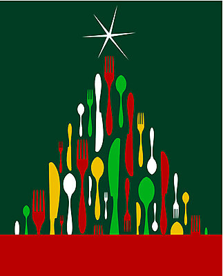 EPS 해외이미지 별 포크 일러스트 사람없음 초록색 크리스마스트리 숟가락 나이프 해외202004 해외일러스트 자연요소 식기 컬러 크리스마스 수저 칼 파일형식 벡터