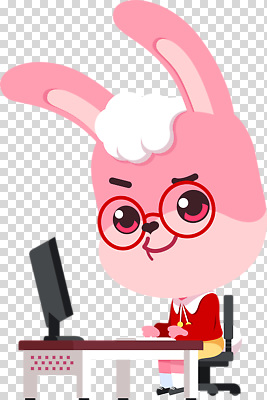 잡화 컬러 컨셉 비즈니스 포유류 모션 전자제품 반려동물 파일형식 토끼 캐릭터 분홍색 컴퓨터 앉기 안경 귀여움 사무실 디자인 디지털 편집이미지 PNG