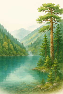 자연요소 식물 계절 길 컬러 컨셉 잎 레저 산 생태계 파일형식 호수 숲 나무 평화 자연 풍경 물 파란색 여름 산호수 숲길 산악지대 트래킹 여행 국내일러스트 일러스트 JPG 단풍 가을