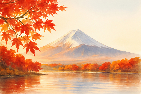 자연요소 식물 계절 감정 아시아 컬러 여행 컨셉 잎 산 풍경 일본 세계문화유산 생태계 파일형식 탑뷰 후지산 단풍 호수 자연 관광지 뷰티풀 나무 빨간색 강 평화 물 하늘 전경 여유 국내일러스트 일러스트 JPG 가을