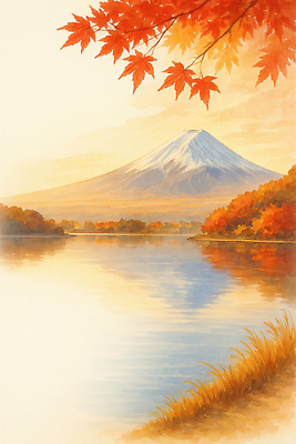 자연요소 식물 계절 아시아 컨셉 잎 산 노을 일본 세계문화유산 생태계 파일형식 후지산 단풍 자연 풍경 호수 반사 평화 조용 여행 뷰티풀 일몰 물 나무 국내일러스트 일러스트 JPG 가을