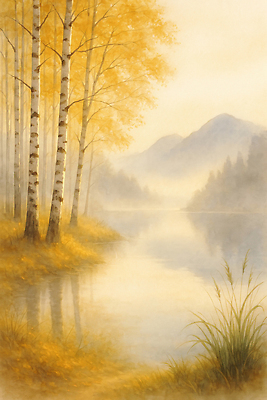 나무 계절 감정 컬러 컨셉 잎 휴식 생태계 파일형식 자연 호수 자작나무 풍경 고요 산 반사 나뭇잎 금색 여유 산책 숲 평화 뷰티풀 조용 하늘 국내일러스트 일러스트 JPG 단풍 가을