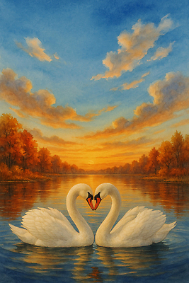 자연요소 계절 감정 컨셉 잎 조류 노을 야간 생태계 파일형식 백조 사랑 일몰 강 자연 저녁 물 하늘 평화 풍경 동물 조화 색감 국내일러스트 일러스트 JPG 단풍 가을