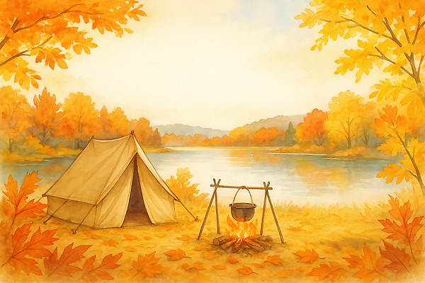 계절 컬러 컨셉 잎 농업 관계 주방용품 불 레저 캠핑도구 풍경 야외활동 생태계 파일형식 캠핑 텐트 모닥불 물가 솥 노란색 주황색 나뭇잎 자연 강 수확 휴식 여행 가족 친구 소풍 국내일러스트 일러스트 JPG 단풍 가을