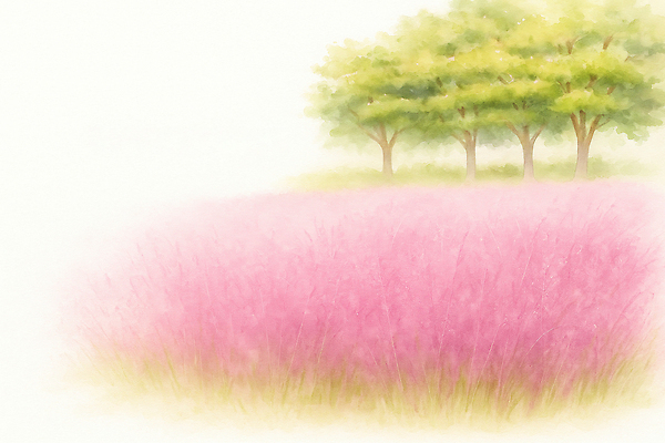 JPG 나무 식물 공원 꽃 감정 분홍색 컬러 일러스트 자연 생명 휴식 풍경 잔디 초원 평화 고요 가을 조화 뷰티풀 국내일러스트 AI일러스트 AI콘텐츠 계절 공공시설 컨셉 생태계 파일형식