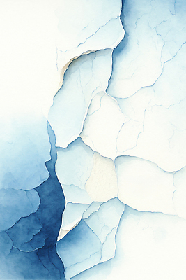 JPG 모양 디자인 감정 예술 컬러 조각 일러스트 자연 수채화 미술 여름 파란색 얼음 물감 흰색 차가움 질감 부드러움 조화 깊이 국내일러스트 AI일러스트 AI콘텐츠 자연요소 계절 문화예술 미술도구 감각 생태계 파일형식