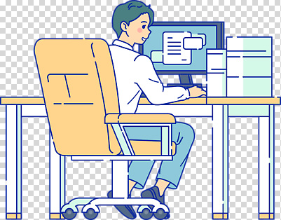 가구 컨셉 비즈니스 사람 전자제품 업무 파일형식 사무실 남자 컴퓨터 작업 문서 집중 의자 책상 디지털 환경 사무 기술 편집이미지 PNG