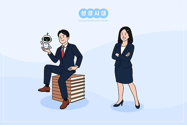 컨셉 회사 비즈니스 관계 파일형식 벡터 성공 로봇 사람 협력 미래 기술 회의 혁명 옷 직장 동료 디자인 결과 발전 실험 창의성 자동화 소통 아이디어 국내일러스트 AI파일 일러스트