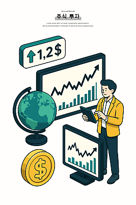 남자 일러스트 그래프 기술 실험 금융 경제 지구본 유행 모니터 동전 자료 정보 시장 주식 분석 기회 투자 상승 수익 국내일러스트 AI파일 컨셉 돈 비즈니스 사람 컴퓨터 파일형식 벡터