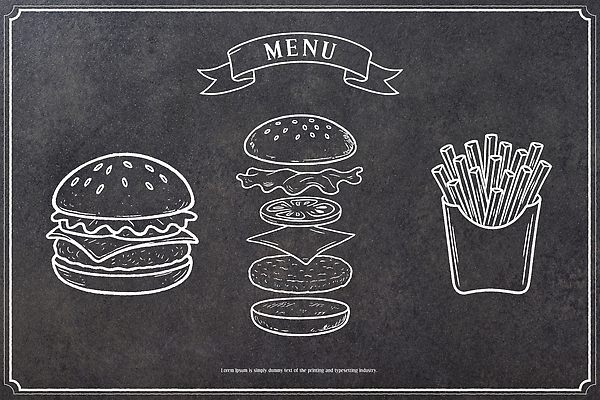 음식 일러스트 디저트 패스트푸드 흑백 요리 그래픽 식당 레스토랑 식사 감자튀김 햄버거 프레젠테이션 모던 메뉴 드로잉 패널 디지털아트 스타일 국내일러스트 AI파일 감자 촬영기법 미술 상점 튀김 인스턴트 파일형식 벡터