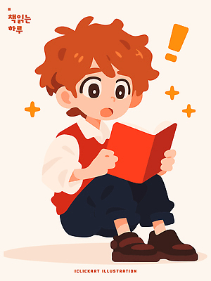 교육 남자 감정 어린이 컬러 컨셉 모션 표정 사람 파일형식 벡터 책 읽기 놀람 일과 소년 빨간색 앉기 효과 집중 이야기 상상 즐거움 학습 독서 귀여움 캐릭터 국내일러스트 AI파일 일러스트