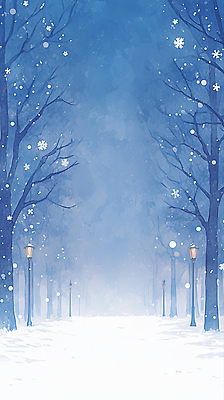 식물 계절 공공시설 컬러 컨셉 겨울 휴식 눈_날씨 풍경 감각 그림 생태계 파일형식 거리 나무 가로등 고요 자연 설경 눈송이 파란색 풍경화 편안함 차가움 산책 마을 평화 장면 국내일러스트 JPG 일러스트
