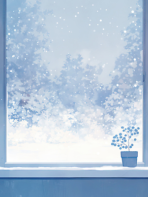 식물 계절 컬러 컨셉 눈_날씨 내부 생태계 파일형식 겨울 창문 자연 화분 풍경 흰색 나무 눈내림 조용 실내 야외 복잡 한가함 국내일러스트 JPG 일러스트
