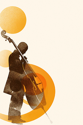 JPG 남자 감정 실루엣 예술 음악 컬러 포즈 백그라운드 일러스트 조명 따뜻함 공연 연주자 원형 공연장 그림 창의성 콘트라베이스 국내일러스트 AI일러스트 AI콘텐츠 도형 현악기 문화예술 촬영기법 사람 이벤트 음악가 극장 파일형식