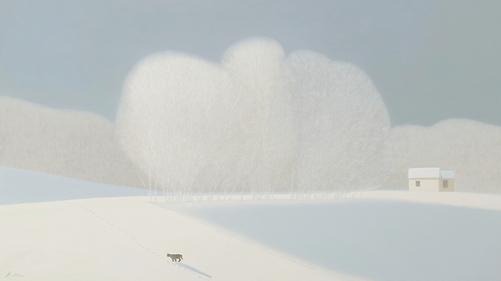 JPG 나무 동물 겨울 일러스트 자연 하늘 산 주택 풍경 초원 평화 고요 흰색 시골 강아지 장면 차분 국내일러스트 AI일러스트 AI콘텐츠 식물 계절 컬러 컨셉 건물 반려동물 개 생태계 파일형식